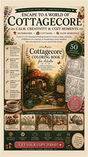 Cottagecore Coloring Book for Adults | Cozy Mushroom Cottage & Relaxing Coloring Pages