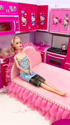 Satisfying With Unboxing Barbie Pink Bed Toys, ASMR Video #shorts