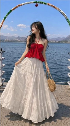 Elegant Red Top & White Skirt Outfit ❤️ Perfect Summer Look | Traditional Girl Look #shorts #ootd