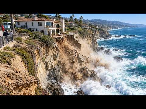 Ocean Swells Trigger a Rockslide Below Laguna Beach Homes | Landslides Caught on Camera