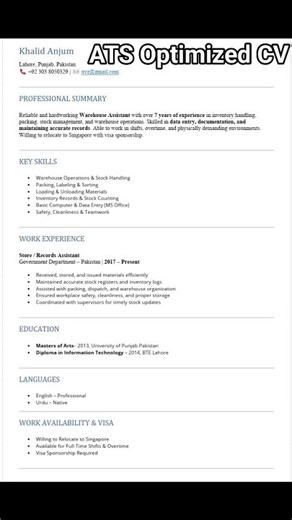 ATS Optimized Job-Specific| Country Specific Sample CV/Resume #cv #cvcreator #cvwriters #cvmaker