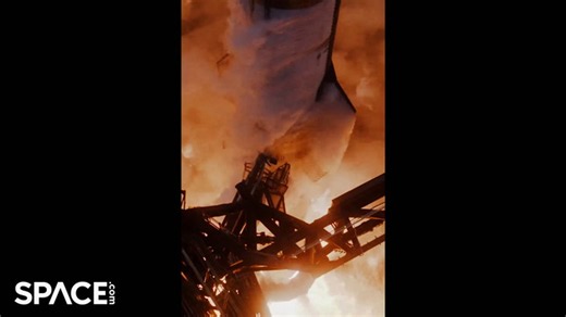 Launch tower view of SpaceX Starship liftoff