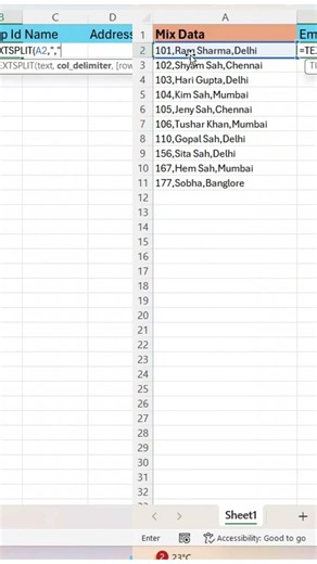 Split Text in Excel in 20 Seconds ⚡ | TEXTSPLIT Function | Excel Tips #Shorts