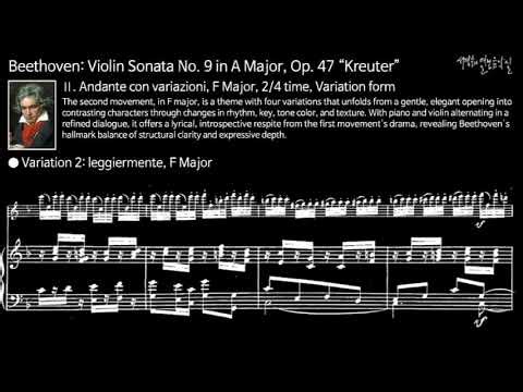Beethoven Violin Sonata No 9 in A Major, Op 47 “Kreuter” Ⅱ Andante con variazioni (Analysis)