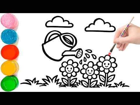 How to Draw Watering a Spring Garden | Watering Can Drawing & Coloring for Kids