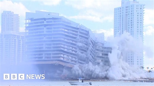 Controlled demolition brings down luxury Miami hotel in seconds