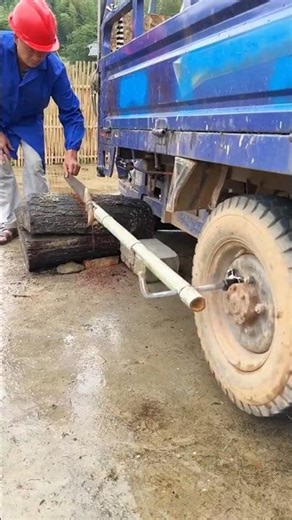 TRUCK HACK turns a wheel into a sawmill 😲🪵⚙️ #shorts #gardening #farming #plants #garden