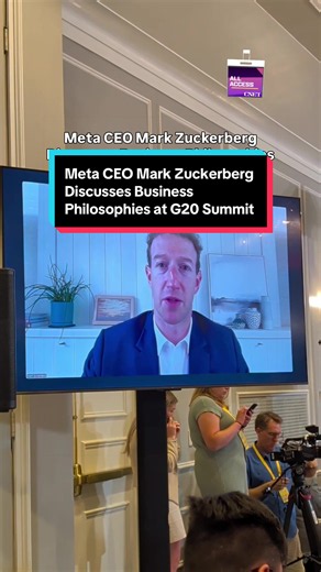 Joining remotely, Meta CEO Mark Zuckerberg discusses business philosophies, including his three foundations, and the future of the economy with the help of AI at G20 Summit. #g20 #g20summit #meta #facebook #allaccess