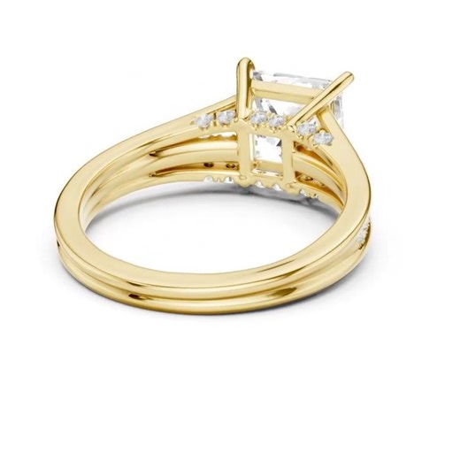 Princess Cut split shank Band With Hidden Halo Diamond Engagement Ring