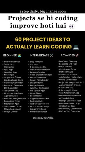 60 coding project ideas 😳 Build projects and improve coding skills 🚀