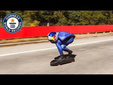 Fastest Skateboard Speed Downhill w/ Red Bull | Guinness World Records
