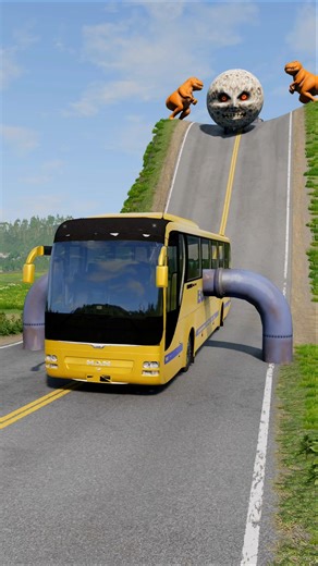 Long Colourful City Buses & Cement Truck vs Low Pipes - BeamNG.drive