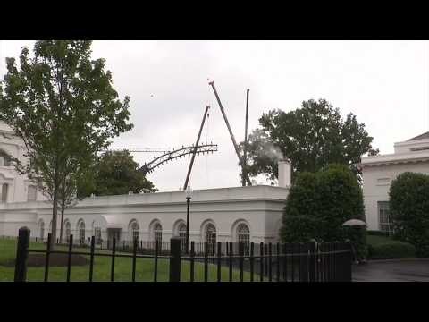 LIVE: Construction underway on UFC Octagon at White House for Flag Day fights