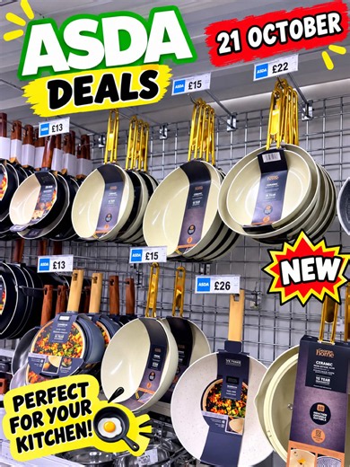 🔥 ASDA FINDS – 21 OCTOBER! 🛒✨ 😍 Beautiful non-stick frying pans and stylish cookware! 🍳💛 Which one would you choose for your kitchen? 📍 Check your local store for availability and prices! #ASDA #ASDADeals #UKDeals #BargainHunting #TikTokFinds
