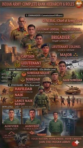 🔥 Indian Army Rank System | GENERAL Se AGNIVEER Tak Full Hierarchy 🇮🇳🪖 #indianarmy #army #agniveers