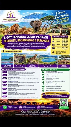 8-DAY TANZANIA SAFARI PACKAGE WITH ADWA INTERNATIONAL CORPORATION