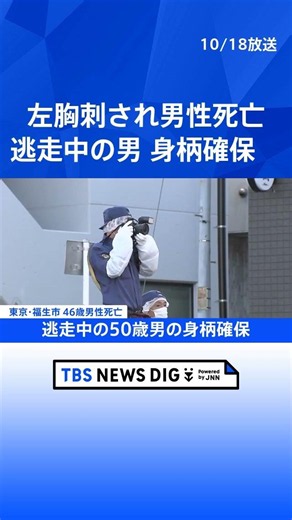 逃走していた50代男の身柄確保 東京・福生市で左胸刺され46歳男性死亡 被害者とトラブルか 警視庁が殺人容疑で逮捕へ｜TBS NEWS DIG #shorts