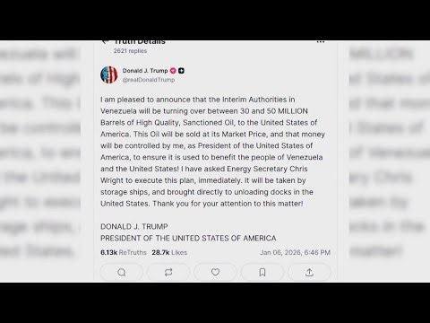 Trump says US to get 30 million to 50 million barrels of oil from Venezuela at market price