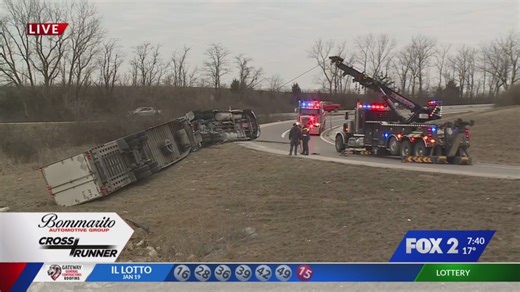 Overturned truck shuts down exit ramp on southbound I-170