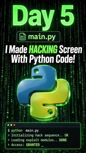 Day 5: I Made HACKING Screen With Python 😱💻POV: You're watching me become a hacker