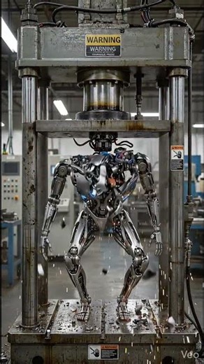 Will it Survive? Industrial Hydraulic Press vs Humanoid AI Robot#shorts #satisfying #noads #asmr