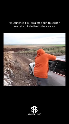 Success Allegory on Instagram: "YouTuber Danny Duncan sent a Tesla Model 3 off a cliff to test a simple question: do cars actually explode like they do in movies? Before the jump, he showed the car’s windows could withstand serious force, highlighting Tesla’s reinforced glass and safety engineering. The crash was violent. The airbags deployed mid-fall, the vehicle was completely totaled, but there was no fire and no explosion. The stunt quickly went viral, reigniting debate around electric vehic
