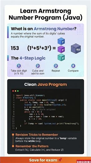 Learn Java Program for Armstrong Number 🔥 | Easy Logic + Trick | Exam Revision