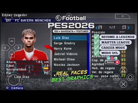 eFootball PES 2026 PPSSPP Android Offline Full Update UCL & League Kits 25/26 Season 4k Graphics