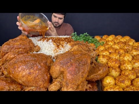🔥 Huge Chicken & Eggs Platter with Rice | Spicy Chicken ASMR Eating Show Mukbang