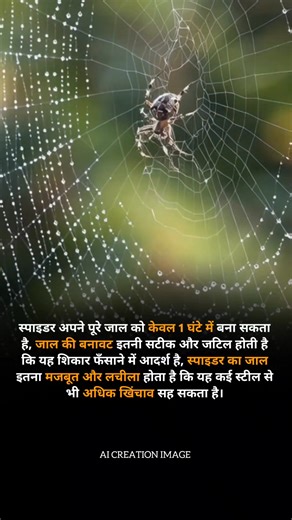 A spider can build its entire web in just one hour. The web's structure is so precise and intricate that it is ideal for trapping prey. A spider's web is so strong and flexible that it can withstand more tension than many types of steel. #trendingreels #facebookreels #Real #love #india #spider | रोज तथ्य