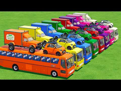 GIANT BUS vs MINI Cars & Pickup With Overload In Fs22 | Farming Simulator 22