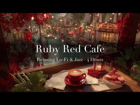 【𝟒𝐊】Ruby Red Cafe | Relaxing Lo-Fi & Jazz | 4 Hours of Cozy Evening BGM