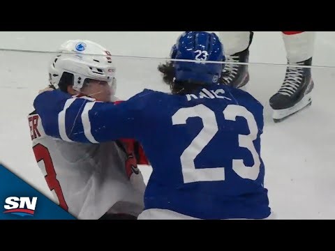 Maple Leafs' Matthew Knies Drops Gloves With Devils' Nico Hischier For Spirited Tilt