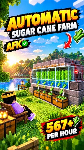 How to Make the Best Automatic Sugar Cane Farm in Minecraft! 🔥 | 567+ Per Hour #core #shorts #gaming