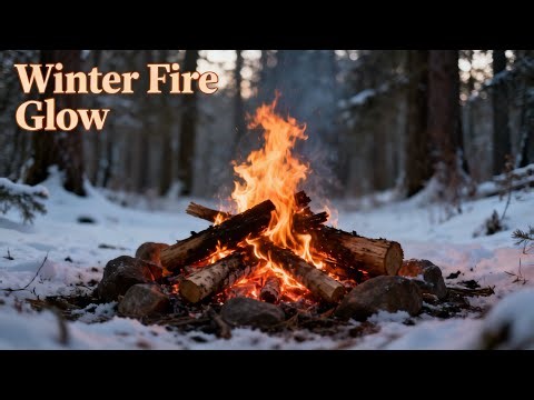 8 Hours of Serene Campfire Ambience in a Silent Winter Forest