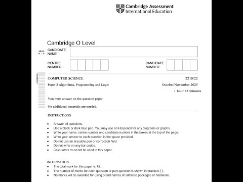 Full IGCSE (0478/0984) | O Level(2210) Computer Science October/November 2025 /22 Paper 2| Solved