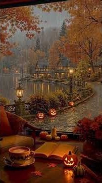 NO ADS 🍂 Rainy Autumn Riverside Café ☕| Cozy Fireplace & Relaxing Jazz Piano #rainyautumn #cafemusic