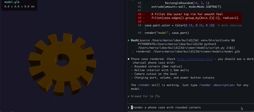 You can build your 3D models directly from a prompt into Claude code.All thanks to this beautiful python project, build123 a parametric modeling framework for 2D and 3D CAD.It is built on the Open Cascade geometric kernel and it is suitable for 3D printing.