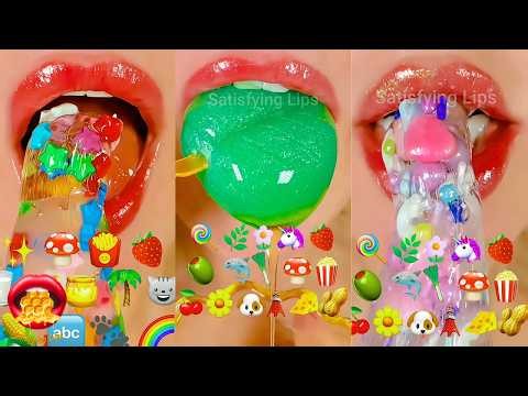 Cute BGM Satisfying ASMR Eating Emoji Food Challenge Mukbang 먹방