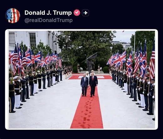 🚨 President Trump and King Charles lll walking the red carpet with full military honors at the White House!