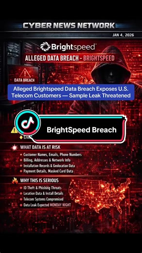 A threat group known as Crimson Collective claims it has breached Brightspeed, a major U.S. telecommunications provider. The alleged breach includes customer and account master records, contact details, billing and service addresses, geolocation coordinates, network and service eligibility data, installation appointments, and payment histories with masked card information. The group has announced plans to release a data sample Monday night. If verified, this incident would represent another seri
