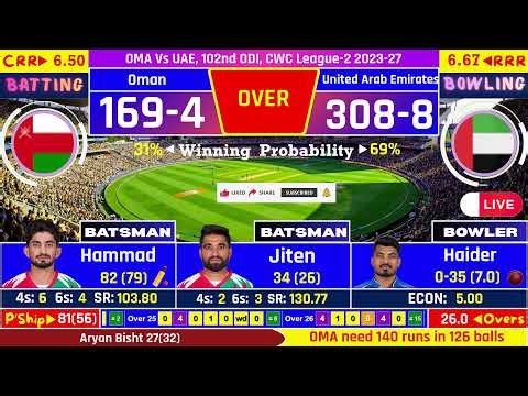 🔴LIVE: UAE vs Oman | CWC League-2 | UAE vs OMA Live Score & Commentary | Road to 2027 World Cup