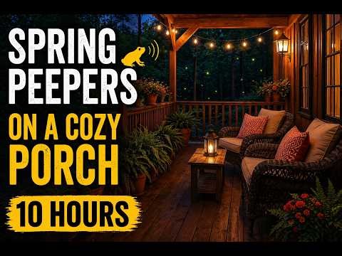 Spring Peepers on a Cozy Porch at Night 🐸 Relaxing Frog Sounds for Sleep 10 Hours