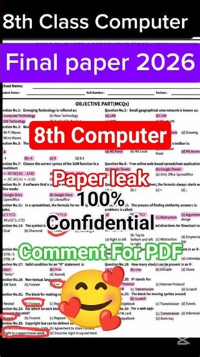 8th Class Computer Original Paper 2026|SBA Final Term #Shorts​#8thClass #Computer#SBA2026 #Guess2026