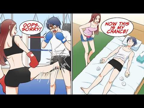At a boxing gym, a pretty girl with beautiful legs kicked me right in the croch [Manga Dub]