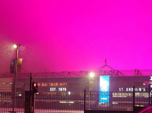 Pink sky: Soccer stadium lights up Birmingham