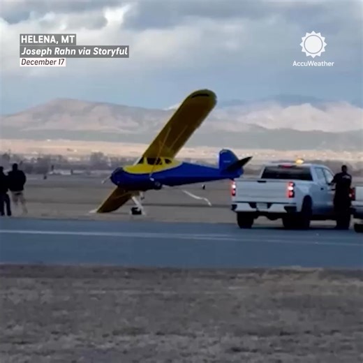 Powerful winds flipped an aircraft in Helena, Montana, as gusts near 100 mph ripped through the area. | AccuWeather