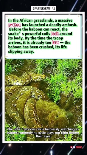Python Ambush: The Baboon’s Last Moments#wildlife #animals #python #baboon