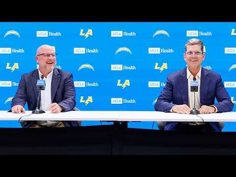 GM Joe Hortiz & HC Jim Harbaugh 2026 Draft Day 2 Recap Press Conference | LA Chargers