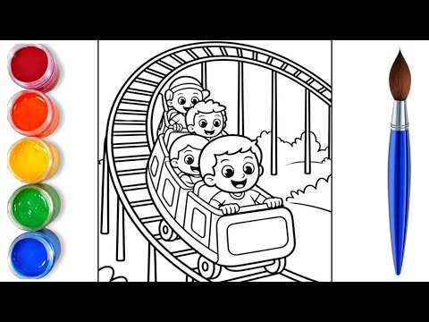 How to draw easy kids riding rollercoaster ride | easy drawing step by step